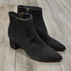 L'Agence Size 37 1/2 (7) Jeanne Block Heel Charcoal Suede Bootie NEW